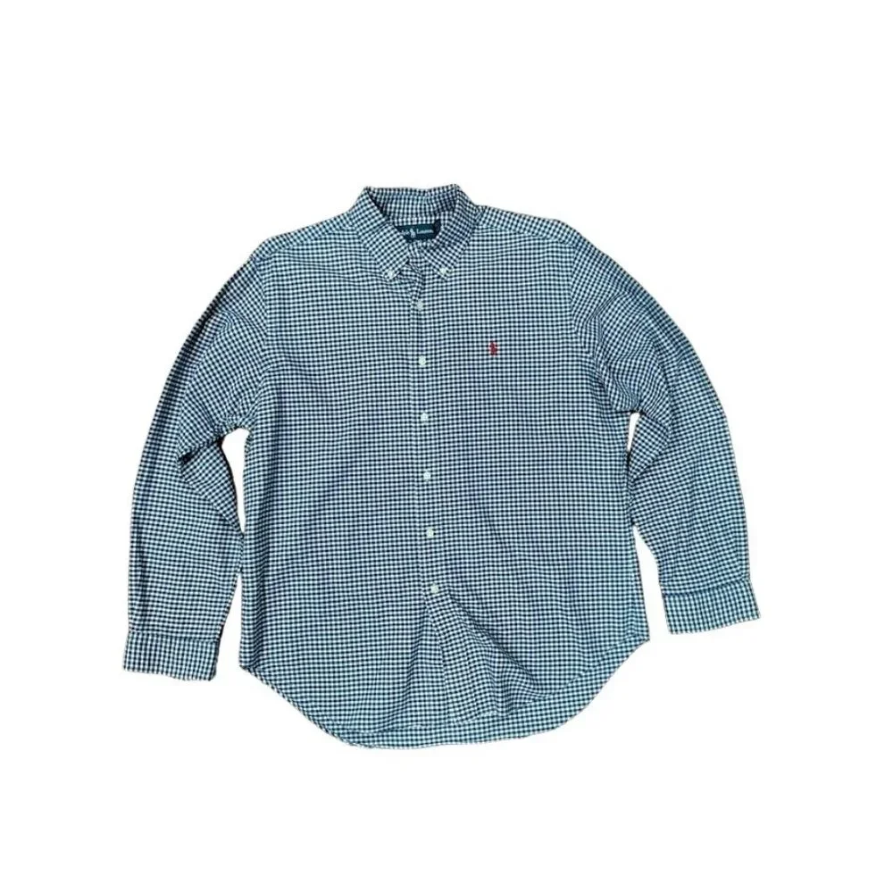 Ralph Lauren Cotton Gingham Classic Fit Button-Down Shirt Blue/White Mens Size L - Picture 3 of 11